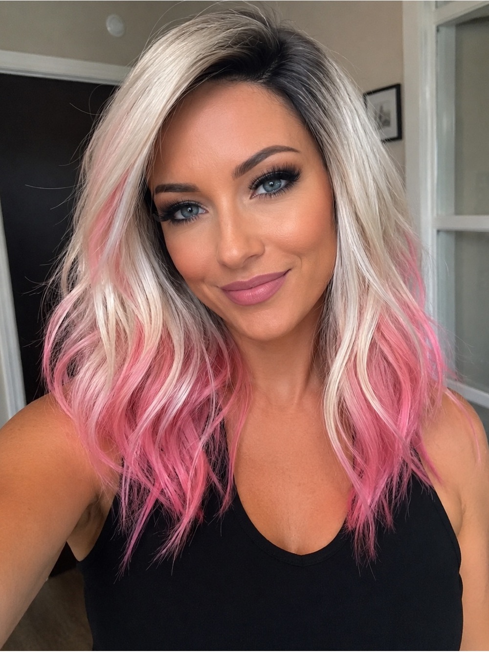 CSC Luxury Blonde Ombre Lace Front Wig with Pink Tips - Natural Wave